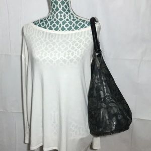 KENZO Brand VTG Army Green & Black Floral Vintage Leather Shoulder Hobo Purse